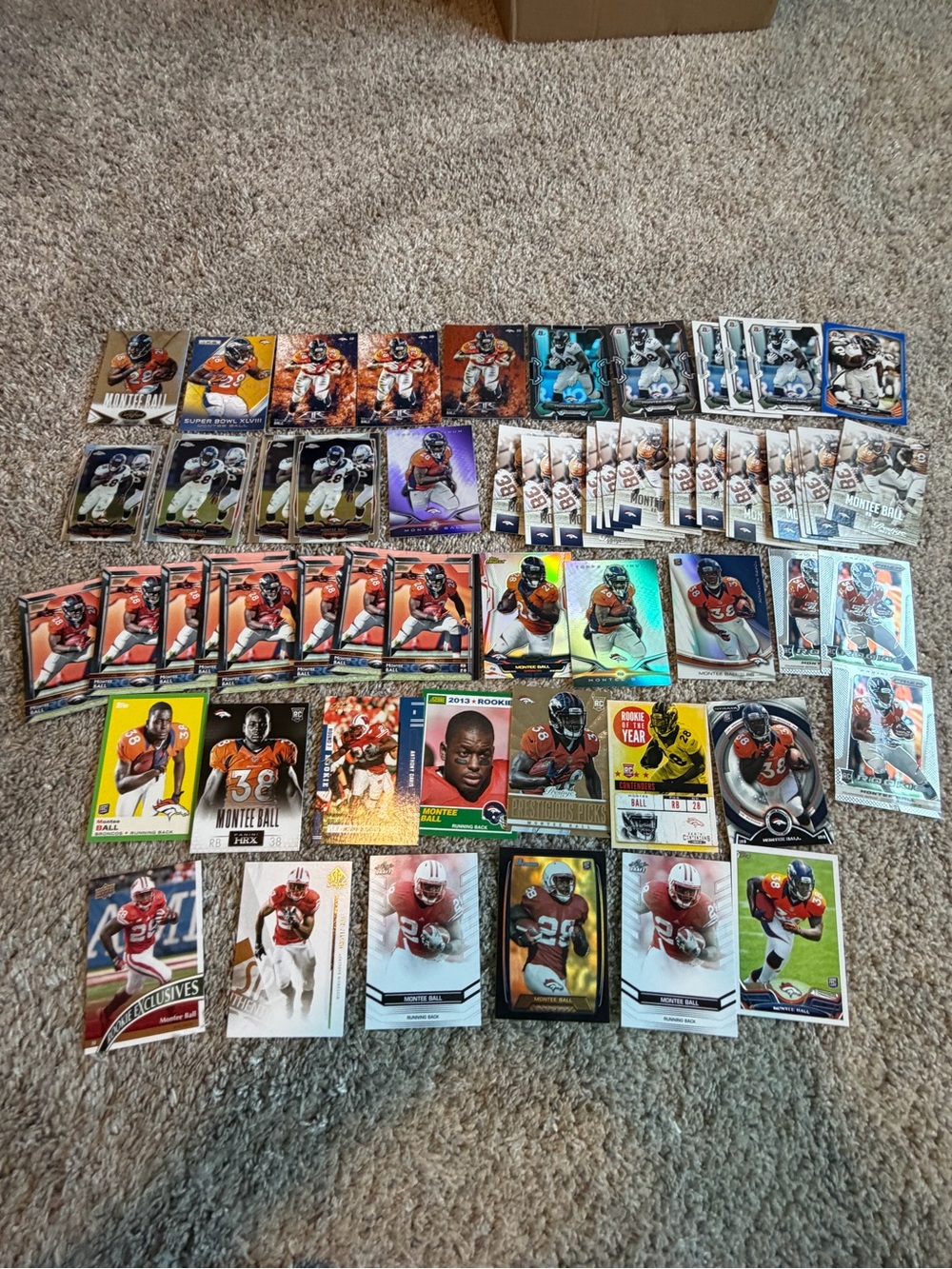 Lot of 60 Montee Ball football cards with rookies Denver Broncos